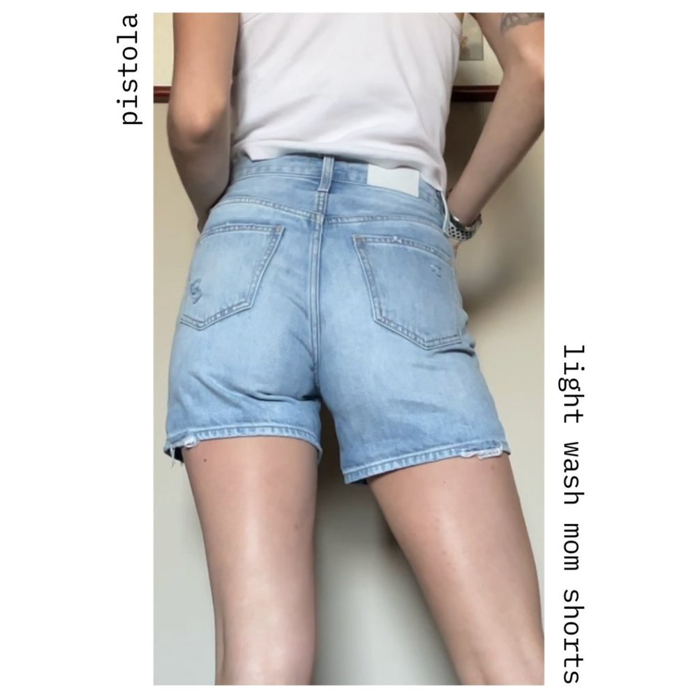 Pistola Mom Medium Wash Distressed Shorts- 24